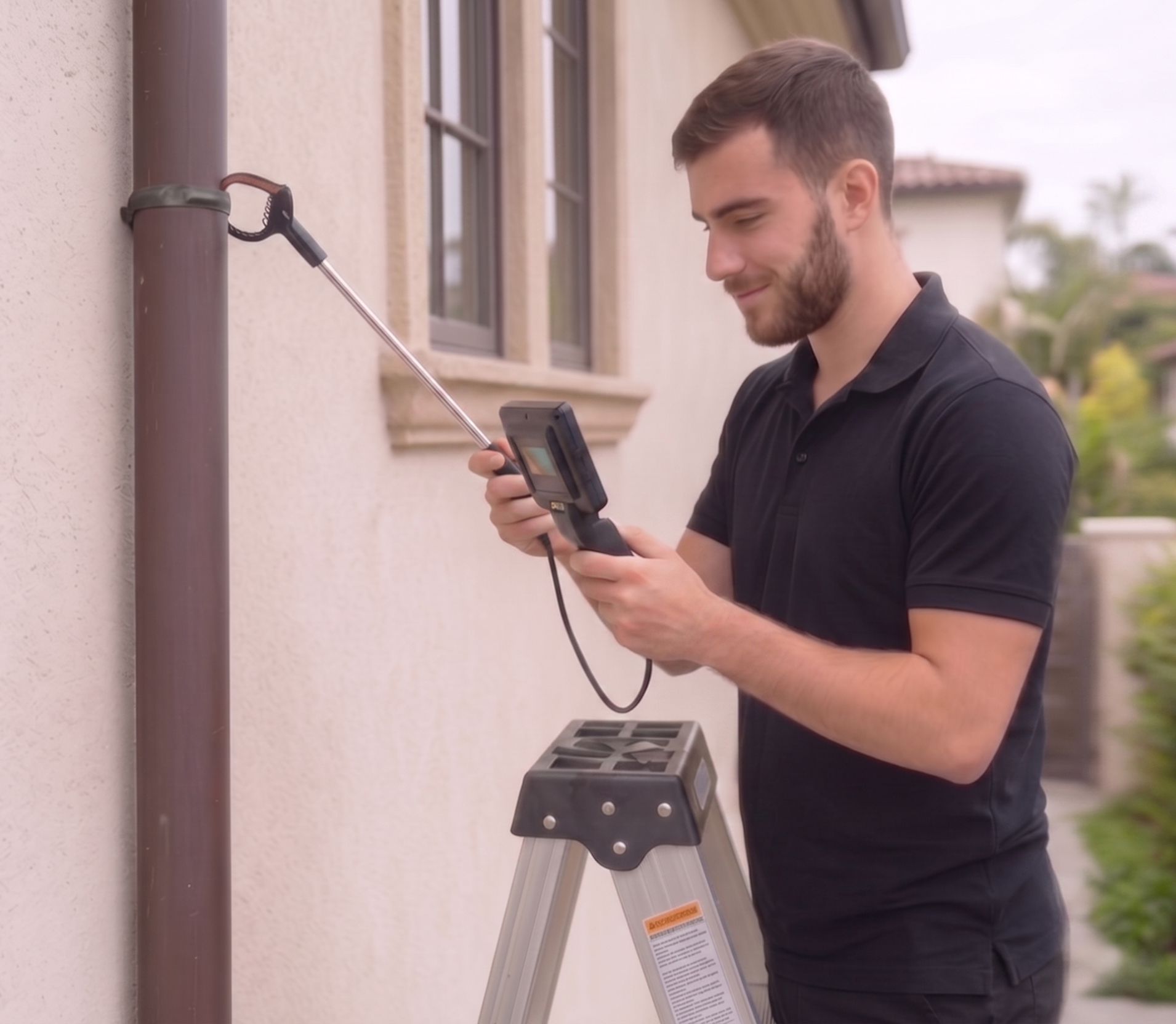 Technician cleaning air duct
